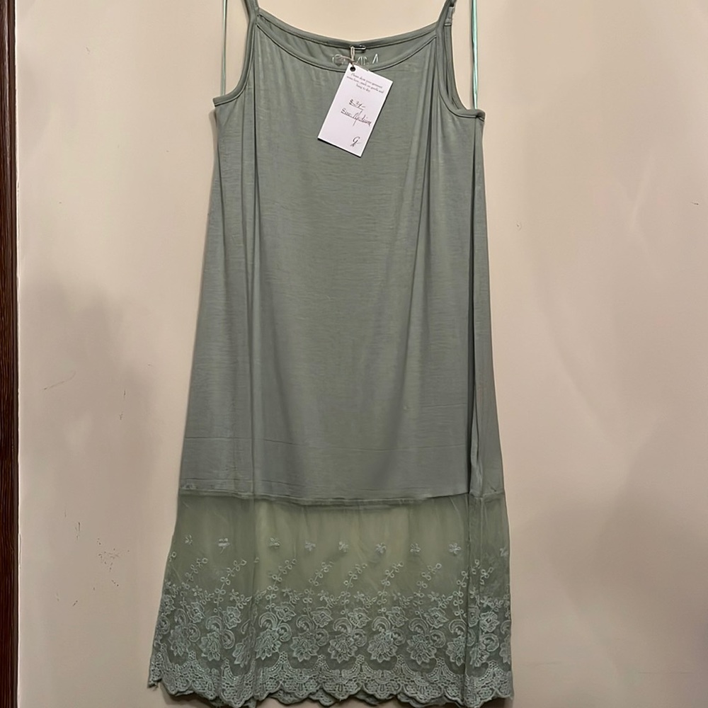 Sage Green Long Tank w/ Lace bottom